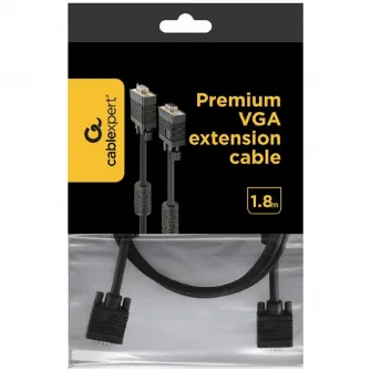 Cablu video Gembird VGA (T) la VGA (M), 1.8m, premium, dublu ecranat, negru, CC-PPVGAX-6B