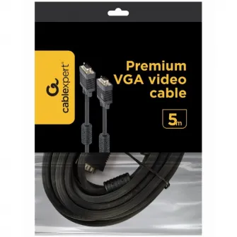 Cablu video Gembird, VGA (T) la VGA (T), 5m, premium, dublu ecranat, Negru, CC-PPVGA-5M-B