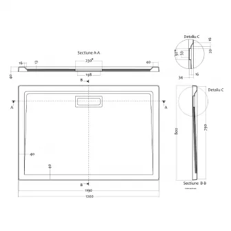 Cadita dus dreptunghiulara slim Belform Celesta, 120x80 cm, Negru