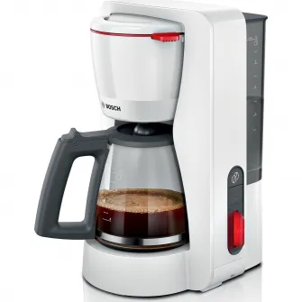 Cafetiera Bosch My Moment TKA3M131, 1.37 l, cana sticla, sistem antipicurare, oprire automata, rezervor de apa detasabil, cu sistem de mentinere la cald,Alb