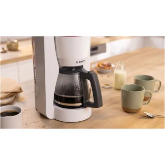 Cafetiera Bosch My Moment TKA3M131, 1.37 l, cana sticla, sistem antipicurare, oprire automata, rezervor de apa detasabil, cu sistem de mentinere la cald,Alb