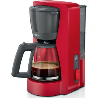 Cafetiera Bosch My Moment TKA3M134, 1.37 l, cana sticla, sistem antipicurare, oprire automata, rezervor de apa detasabil, cu sistem de mentinere la cald,Rosu