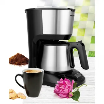 Cafetiera digitala Heinner Armoure HCM-D750SSBK, LCD, 1.25L, cana din otel inoxidabil, filtru si portfiltru detasabil, temporizator programabil, functie anti-scurgere, oprire automata, cana si portfiltru lavabile in masina de spalat vase, 750W, negru/inox