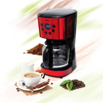 Cafetiera digitala Heinner HCM-D1500RDIX, 900 W, 1.5 L, Timer, Display Led, fara BPA, Rosu/Negru