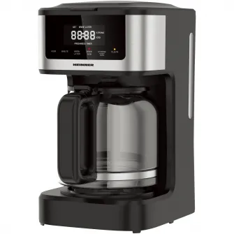 Cafetiera digitala Heinner HCM-DD900BKSS , 900w, 1.8l capacitate, display digital cu control touch, tarie cafea ajustabila, Negru cu insertii inox