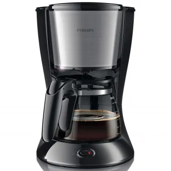 Cafetiera Philips Daily Collection HD7462/20, Sistem Anti-picurare, Sistem Aroma twister, Vas de sticla, 1000W, 1.2 l, 2-15 cesti, Negru si metalic