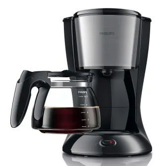 Cafetiera Philips Daily Collection HD7462/20, Sistem Anti-picurare, Sistem Aroma twister, Vas de sticla, 1000W, 1.2 l, 2-15 cesti, Negru si metalic