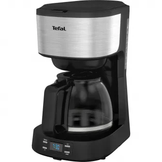 Cafetiera Tefal Equinox CM520D10, capacitate 1.2L, timer digital, functie pastrare la cald, comutator ON/OFF iluminat, sistem antipicurare, suport detasabil filtru, negru/inox