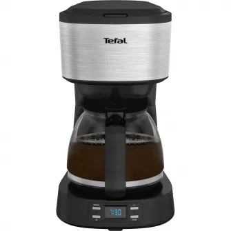 Cafetiera Tefal Equinox CM520D10, capacitate 1.2L, timer digital, functie pastrare la cald, comutator ON/OFF iluminat, sistem antipicurare, suport detasabil filtru, negru/inox