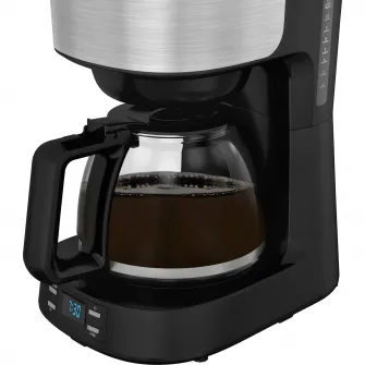 Cafetiera Tefal Equinox CM520D10, capacitate 1.2L, timer digital, functie pastrare la cald, comutator ON/OFF iluminat, sistem antipicurare, suport detasabil filtru, negru/inox