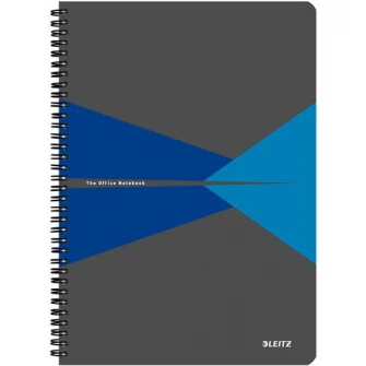 Caiet de birou Leitz Office, carton laminat, coperta flexibila, A4, 90 coli, cu spira, matematica, albastru