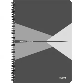 Caiet de birou Leitz Office, carton laminat, coperta flexibila, A4, 90 coli, cu spira, dictando, gri