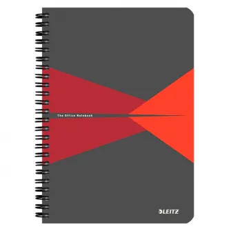 Caiet de birou Leitz Office, PP, A5, 90 coli, cu spira, matematica, rosu
