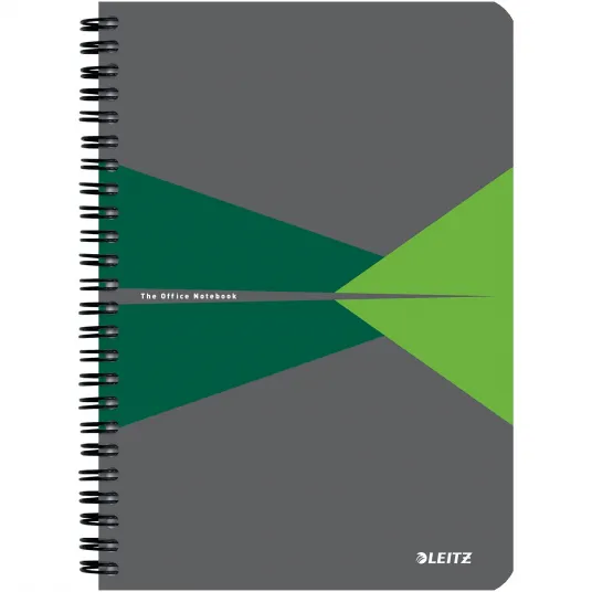 Caiet de birou Leitz Office, PP, certificare FSC, reciclabil, A5, 90 coli, cu spira, matematica, verde
