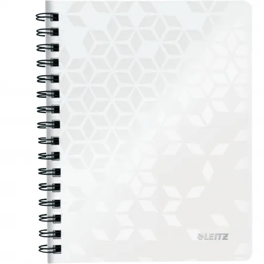 Caiet de birou Leitz WOW, PP, certificare FSC, reciclabil, A5, 80 coli, cu spira, dictando, alb