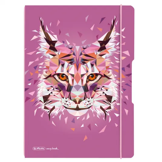 Caiet My.Book Flex Herlitz A4 2X40 File, Hartie 80G/Mp, Dictando+Patratele, Motiv Wild Animals Lynx