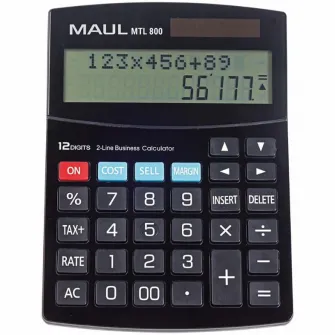 Calculator de birou MAUL MTL800, 12 digits, afisaj display cu 2 randuri - negru