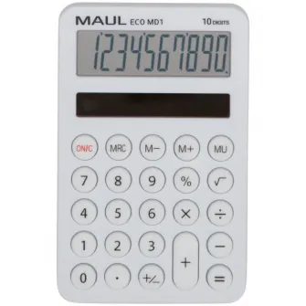 Calculator de buzunar Maul ECO MD1, 10 digits, realizat din plastic reciclat, incarcare solara- alb
