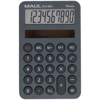 Calculator de buzunar Maul ECO MD1, 10 digits, realizat din plastic reciclat, incarcare solara- gri