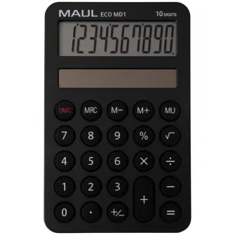 Calculator de buzunar Maul ECO MD1, 10 digits, realizat din plastic reciclat, incarcare solara-negru