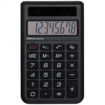 Calculator de buzunar MAUL ECO250, 8 digits, realizat din plastic reciclat, incarcare solara - negru