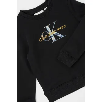 CALVIN KLEIN, Bluza de trening din amestec de bumbac cu logo, Negru, Galben, Albastru, 128 CM