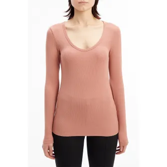 CALVIN KLEIN, Bluza striata cu decolteu adanc, Roz prafuit, S