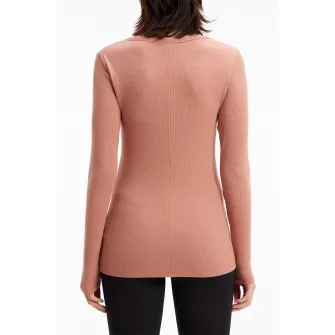 CALVIN KLEIN, Bluza striata cu decolteu adanc, Roz prafuit, S