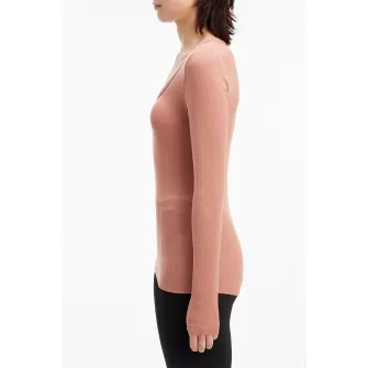CALVIN KLEIN, Bluza striata cu decolteu adanc, Roz prafuit, S