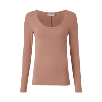 CALVIN KLEIN, Bluza striata cu decolteu adanc, Roz prafuit, S