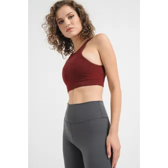 CALVIN KLEIN, Bustiera cu sustinere redusa si decupaj pe partea din spate pentru fitnes, Visiniu, M