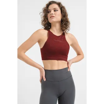 CALVIN KLEIN, Bustiera cu sustinere redusa si decupaj pe partea din spate pentru fitnes, Visiniu, M