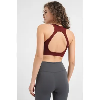 CALVIN KLEIN, Bustiera cu sustinere redusa si decupaj pe partea din spate pentru fitnes, Visiniu, M