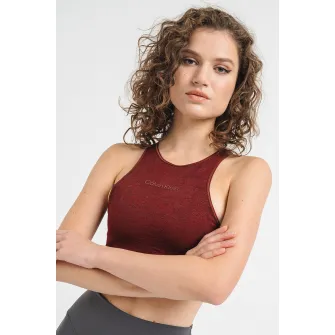 CALVIN KLEIN, Bustiera cu sustinere redusa si decupaj pe partea din spate pentru fitnes, Visiniu, M
