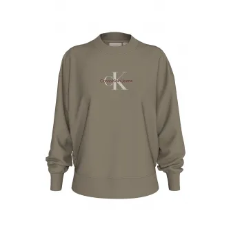 CALVIN KLEIN JEANS, Bluza de trening cu imprimeu logo si decolteu la baza gatului, Kaki, XS