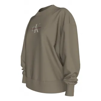 CALVIN KLEIN JEANS, Bluza de trening cu imprimeu logo si decolteu la baza gatului, Kaki, XS