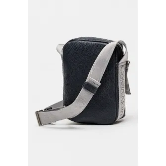 CALVIN KLEIN JEANS, Geanta crossbody din piele ecologica cu bareta textila, Gri, Albastru ultramarin