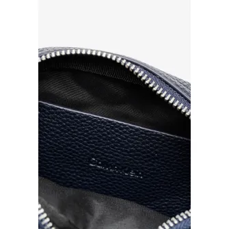 CALVIN KLEIN JEANS, Geanta crossbody din piele ecologica cu bareta textila, Gri, Albastru ultramarin