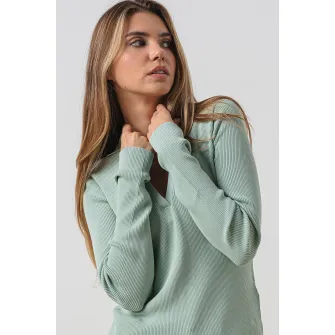 CALVIN KLEIN JEANS, Pulover striat cu decolteu in V, Verde pal, M