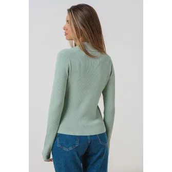CALVIN KLEIN JEANS, Pulover striat cu decolteu in V, Verde pal, M