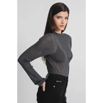 CALVIN KLEIN JEANS, Pulover transparent cu maneci lungi, Gri inchis, M