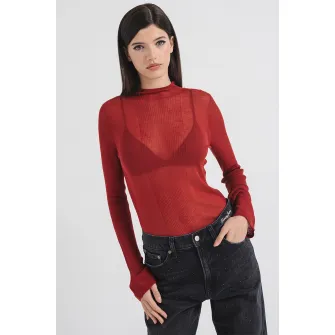 CALVIN KLEIN JEANS, Pulover transparent cu maneci lungi, Rosu inchis, L