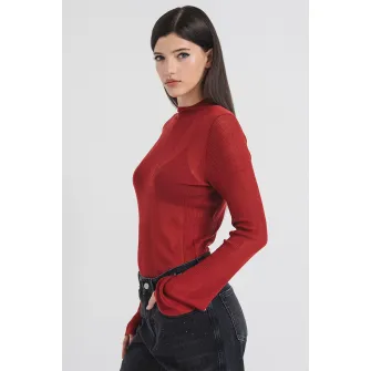 CALVIN KLEIN JEANS, Pulover transparent cu maneci lungi, Rosu inchis, L