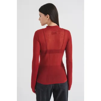 CALVIN KLEIN JEANS, Pulover transparent cu maneci lungi, Rosu inchis, L