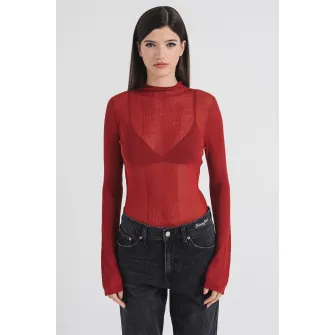 CALVIN KLEIN JEANS, Pulover transparent cu maneci lungi, Rosu inchis, L