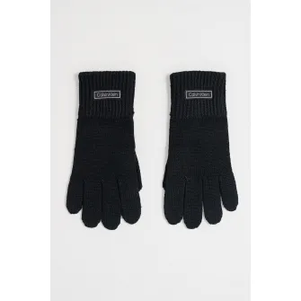 CALVIN KLEIN, Manusi tricotate din amestec de lana cu logo, Negru