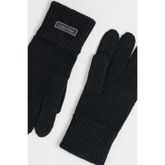 CALVIN KLEIN, Manusi tricotate din amestec de lana cu logo, Negru