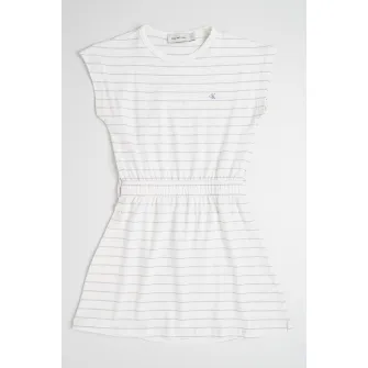 CALVIN KLEIN, Rochie evazata cu model in dungi, Alb fildes, Lila, 170 CM