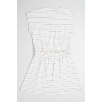 CALVIN KLEIN, Rochie evazata cu model in dungi, Alb fildes, Lila, 170 CM
