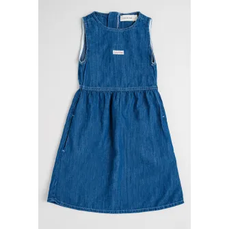 CALVIN KLEIN, Rochie evazata din denim din amestec de lyocell si in, Petrol, 164 CM
